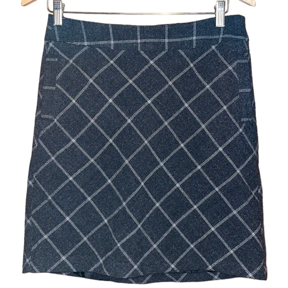 •MERONA•GRAY & WHITE PLAID WOOL BLENDED SKIRT 100% LINED SIZE 4 EUC